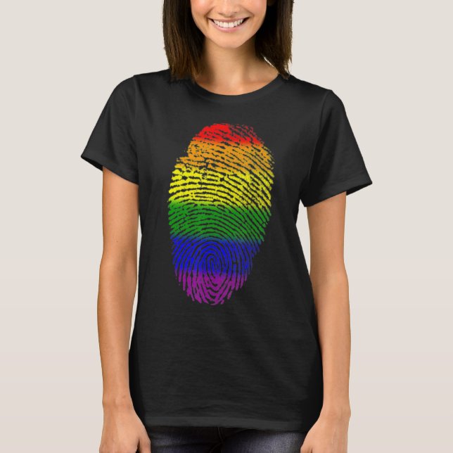 Pridet Lgbt Flagga Fingerprint Proud Lgbt T Shirt (Framsida)