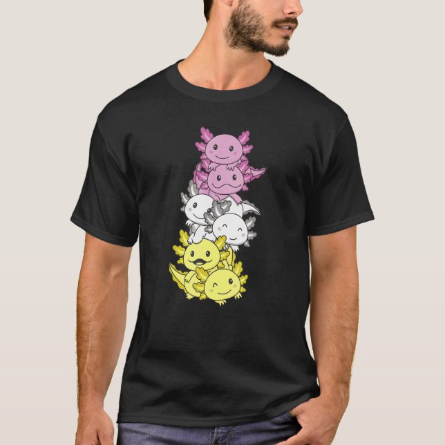 Pridet Lgbtq Axolotls Cute Twink Ax med dubbla Fla T Shirt (Framsida)