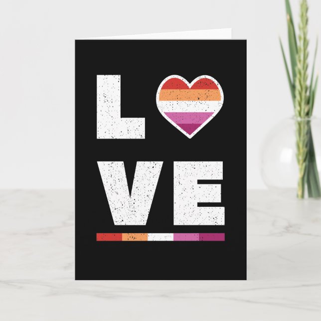 Pridet LGBTQ Lesbisk Flagga Distress Grunge Kärlek Kort (Framsida)