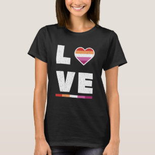 Pridet LGBTQ Lesbisk Flagga Distress Grunge Kärlek T Shirt