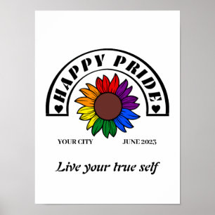 Pridet LGBTQ Lycklig: Solrosor i Rainbow Färg Poster