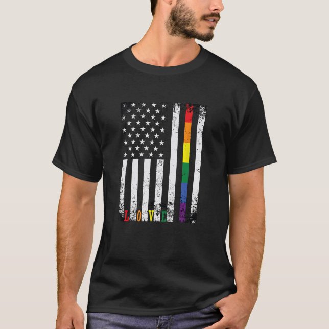 Pridet LGBTQ Månad Förenta staternas regnbåge Flag T Shirt (Framsida)