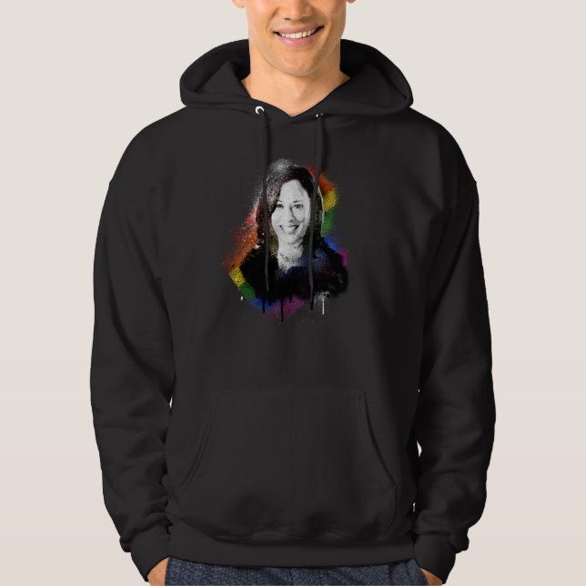 Pridet LGBTQ Rainbow Kamala Harris Spray Paint Hoodie (Framsida)