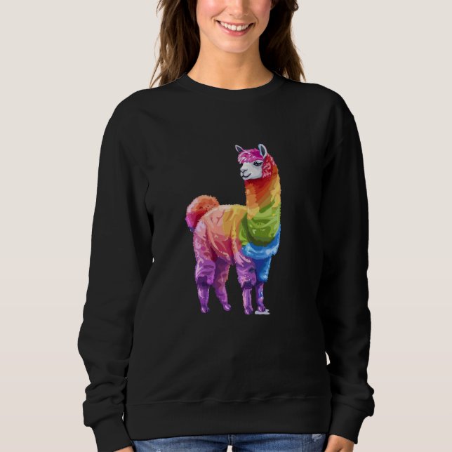 Pridet Llama Alpaca Rainbow T Shirt (Framsida)
