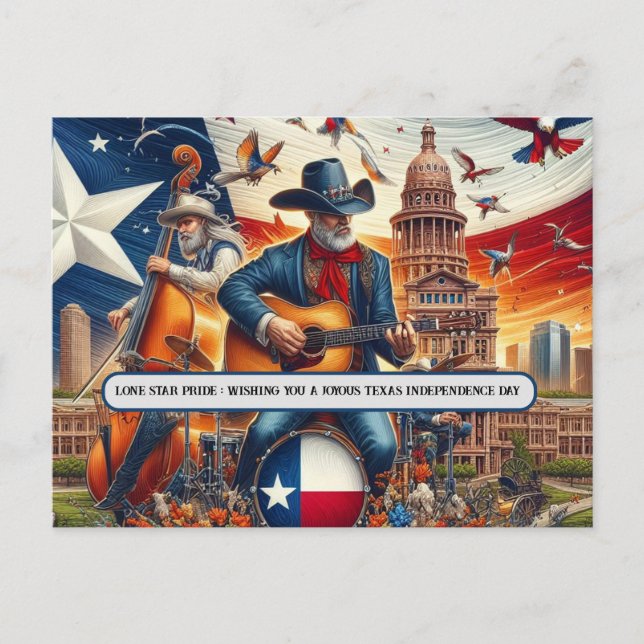 Pridet Lone Star: Texas Independence day Vykort (Framsida)