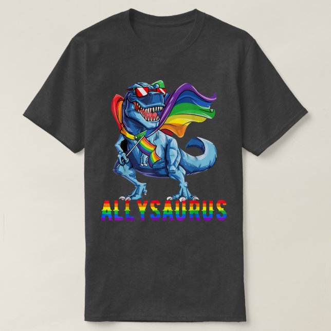 Pridet Månad 2022 Allysaurus Dinosaur Rainbow Flag T Shirt (Design framsida)