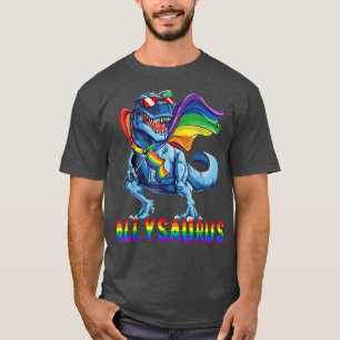 Pridet Månad 2022 Allysaurus Dinosaur Rainbow Flag T Shirt