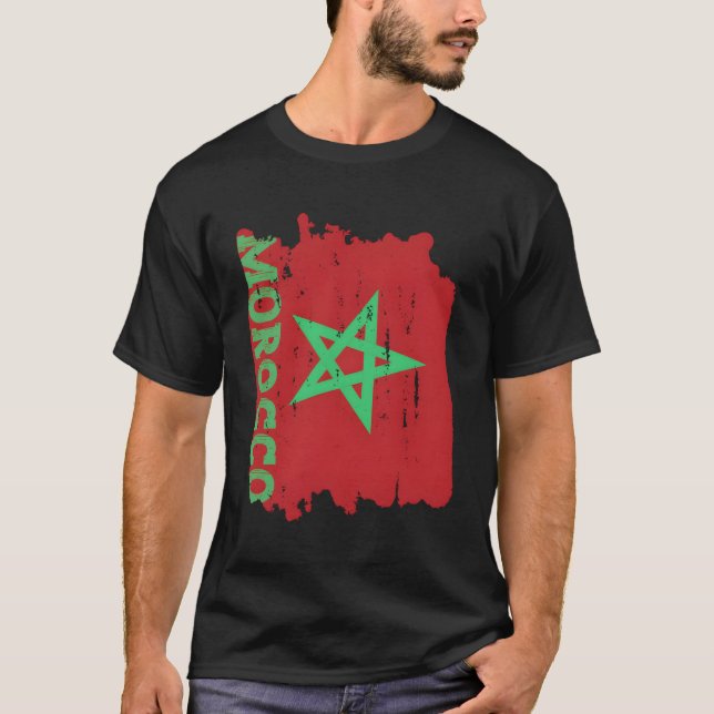 Pridet Marocko Marocko - Marocko Flagga T Shirt (Framsida)