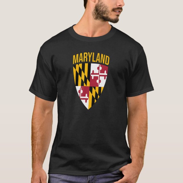 Pridet Maryland Statlig flagga Shield Md Baltimore T Shirt (Framsida)