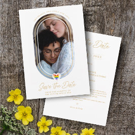 Pridet Oval Effect Heart HGBT Lesbisk Gay Bröllop Spara Datumet