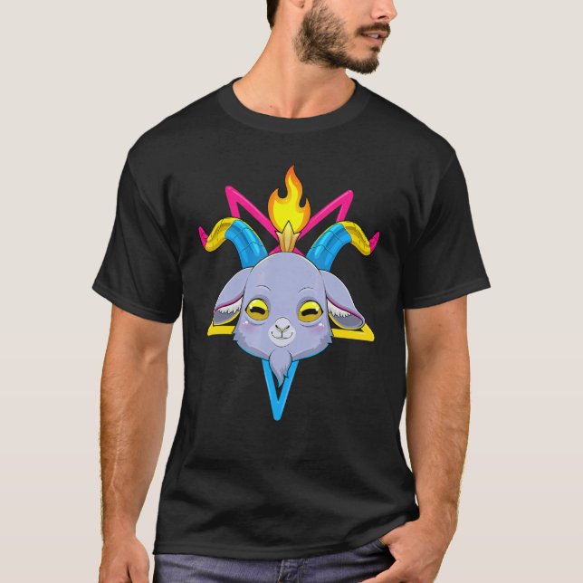 Pridet Pansexual Baphomet Satan Goat Head LGbt Pan T Shirt (Framsida)