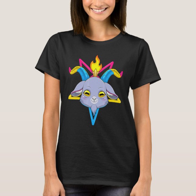 Pridet Pansexual Baphomet Satan Goat Head LGbt Pan T Shirt (Framsida)