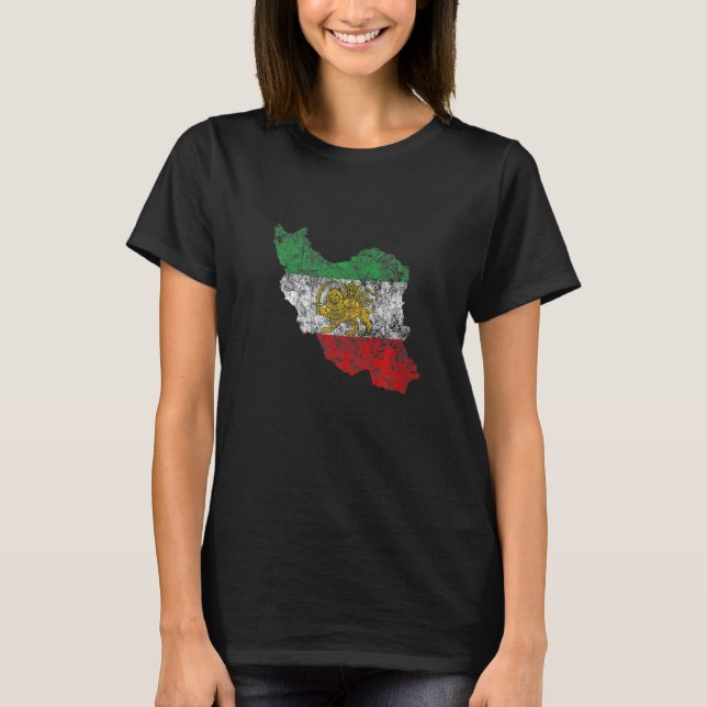 Pridet Persiska Flagga och Karta Persia Iran T Shirt (Framsida)