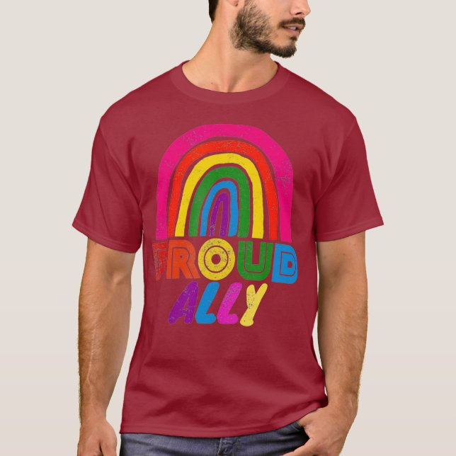 Pridet Proud Ally LGBT Rainbow Gay pride LGBTQ T Shirt (Framsida)