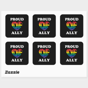 Pridet Proud Ally LGBTQ Fyrkantigt Klistermärke