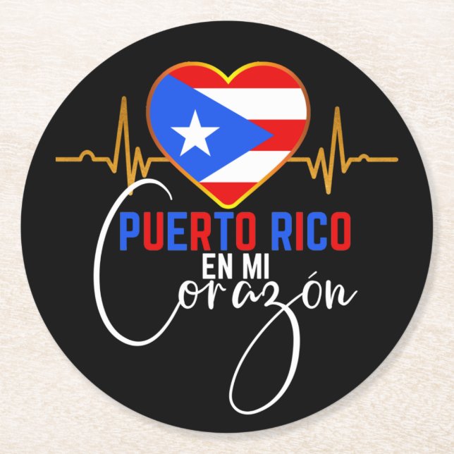 Pridet Puerto Rico en mi Corazon Puerto Rican  Underlägg Papper Rund (Framsidan)