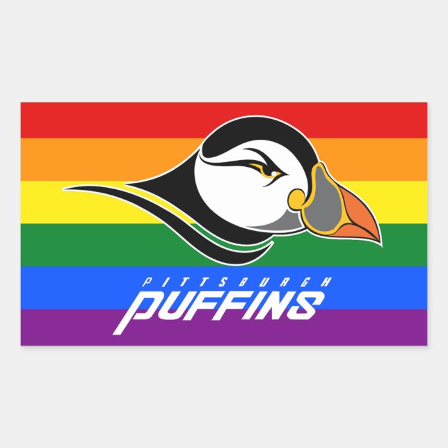 Pridet Puffins Rektangulärt Klistermärke (Framsida)