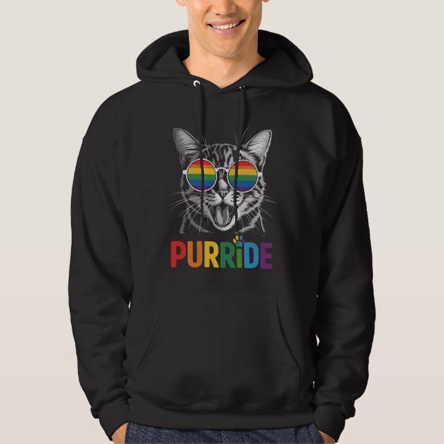 Pridet Purride Cat Gay Lesbisk Rainbow LGBTQ Ally Hoodie (Framsida)