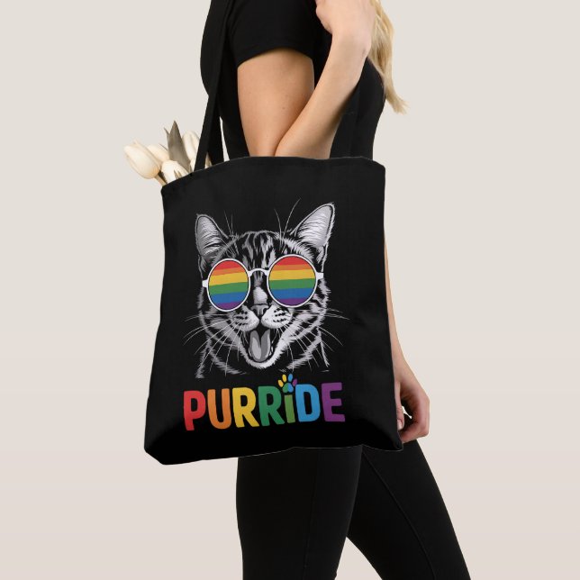 Pridet Purride Cat Gay Lesbisk Rainbow LGBTQ Ally Tygkasse (Närbild)