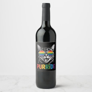 Pridet Purride Cat Gay Lesbisk Rainbow LGBTQ Ally Vinflaska Etikett
