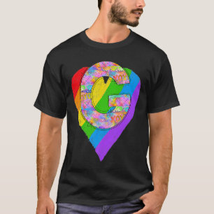 Pridet Rainbow Brev G Initial Namn Monogram Queer T Shirt