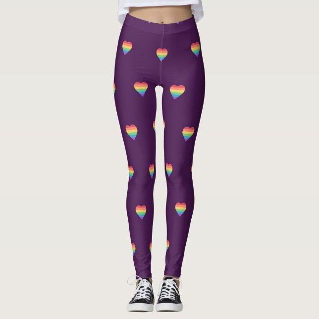 Pridet Rainbow Färg Hearts Lila Leggings (Framsida)