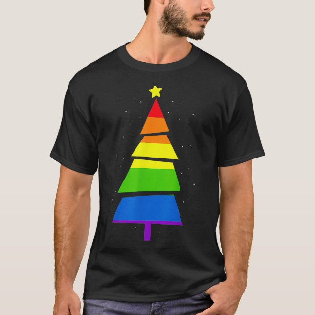 Pridet Rainbow Flagga Gay Julgran Julafton G T Shirt (Framsida)