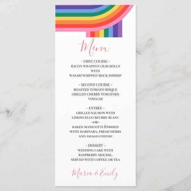Pridet Rainbow Gay Bröllop Menu för HBT-Lesbisk Meny (Framsida)