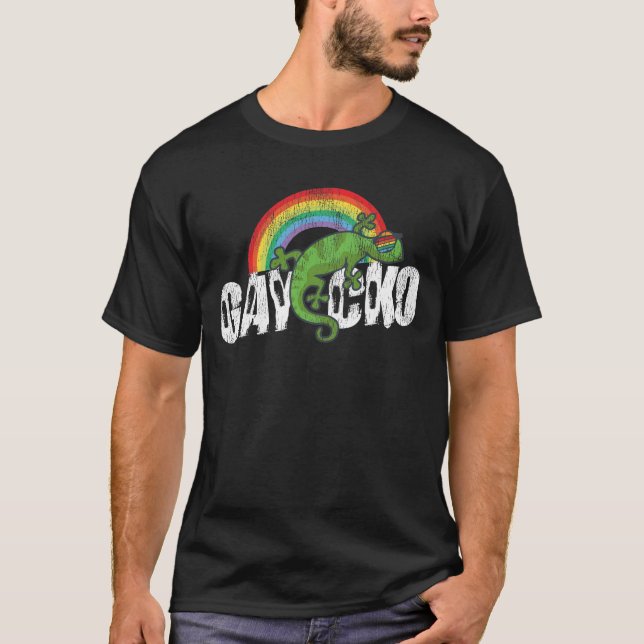 Pridet Rainbow Gaycko Gecko Lizard Retro T Shirt (Framsida)