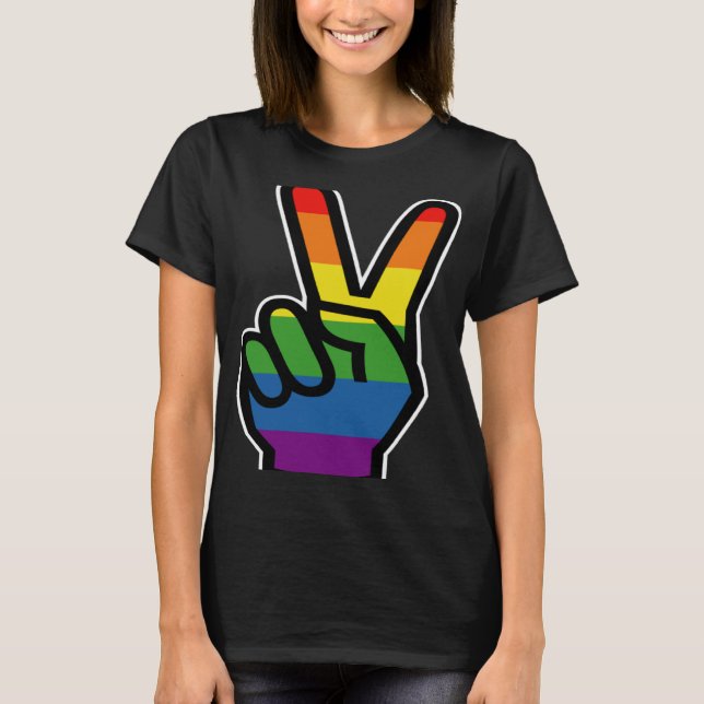 Pridet Rainbow Hand Fredstecken T Shirt (Framsida)