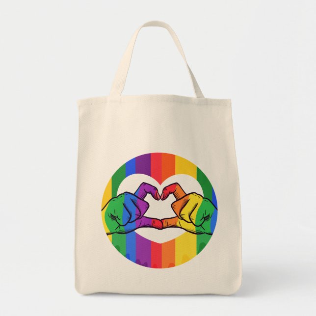 Pridet Rainbow Heart Händer Tygkasse (Framsidan)