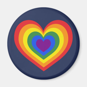 Pridet Rainbow Heart på marinblått Magnet