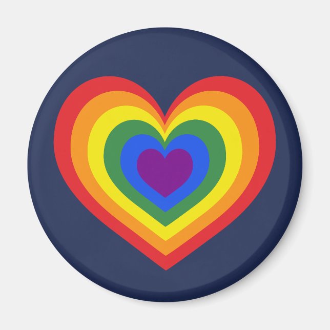 Pridet Rainbow Heart på marinblått Magnet (Framsidan)