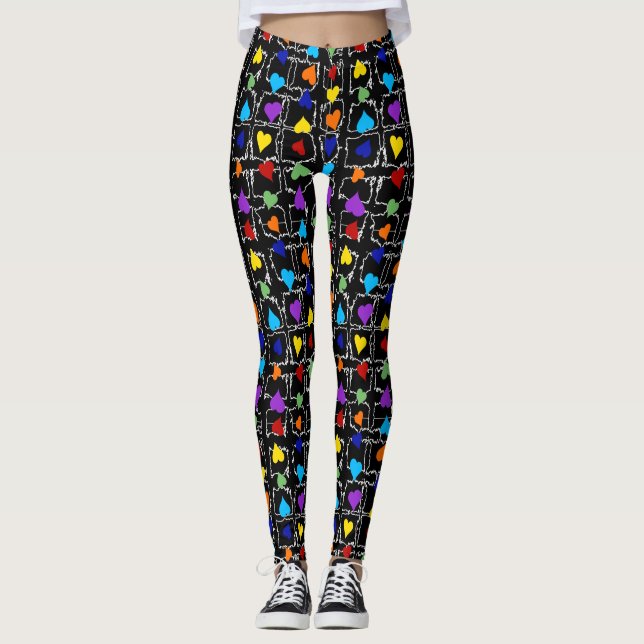 Pridet Rainbow Hearts LGBT Gay Queer One Kärlek Leggings (Framsida)