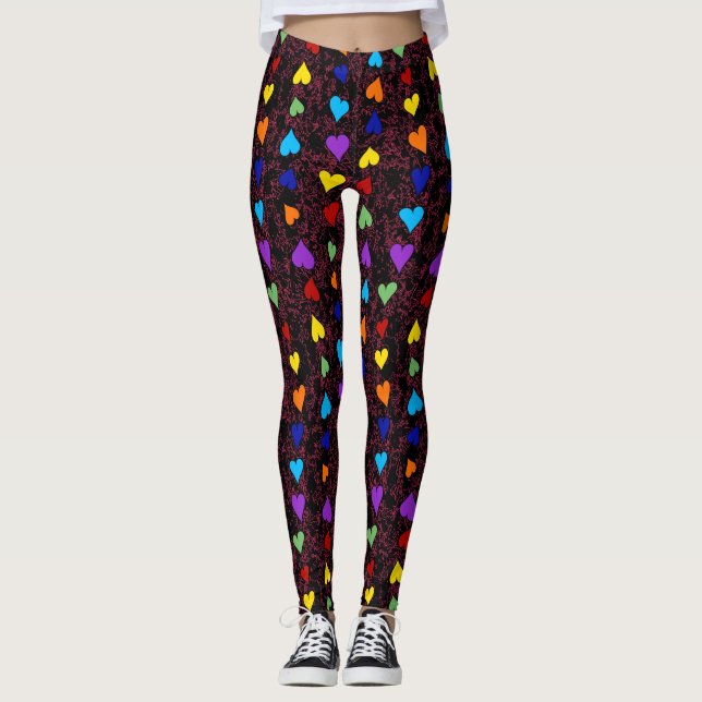 Pridet Rainbow Hearts LGBT Gay Queer One Kärlek Leggings (Framsida)