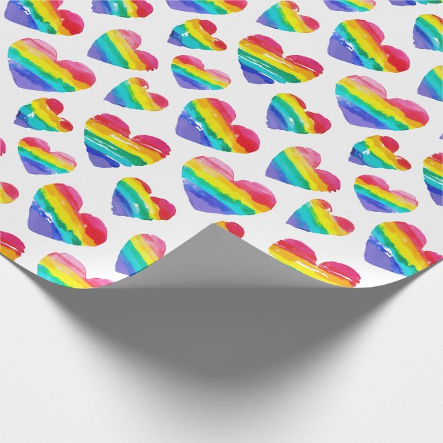 Pridet Rainbow Hearts White Presentpapper (Hörn)