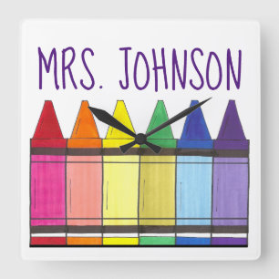 Pridet Rainbow Kritor School Teacher Art Supplies Fyrkantig Klocka