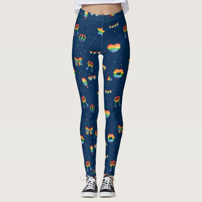 Pridet Rainbow LGBT Gay Queer One Kärlek Mönster Leggings (Framsida)