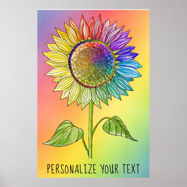 Pridet Rainbow Solros Art Colorful Summer Blommigt Poster (Framsidan)