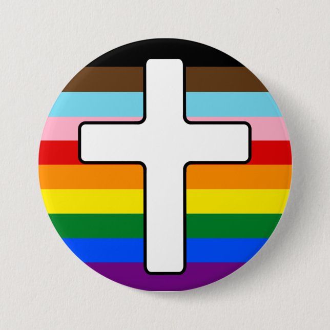 Pridet Regnbåge Flagga med vita Kor Knapp (Framsida)
