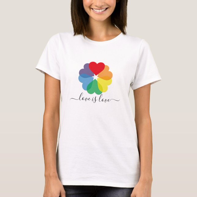 Pridet Regnbåge Hearts T Shirt (Framsida)