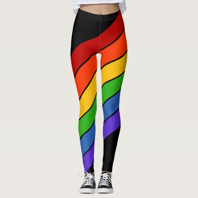 Pridet Regnbåge svart diagonalt, randat Leggings (Framsida)