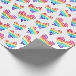 Pridet Regnbåge vattenfärghearter vit Presentpapper