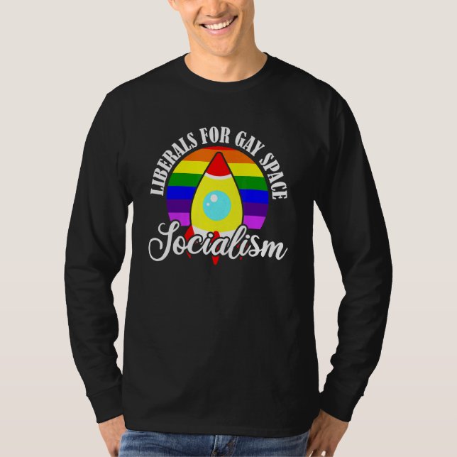 Pridet Retro Liberals Gay Space Socialism  T Shirt (Framsida)