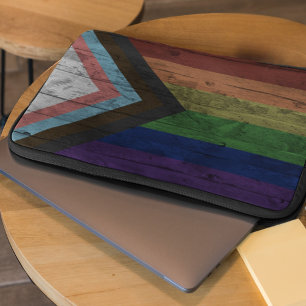 Pridet Rustic Wood Grain Progress Flagga Rainbow Laptop Fodral
