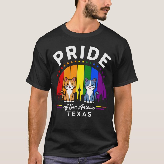 Pridet San Antonio City Texas USA Rainbow Flagga T Shirt (Framsida)