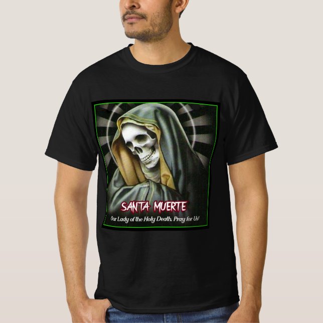 Pridet Santa Muerte (Mexikanska Gudom) Halloween T Shirt (Framsida)