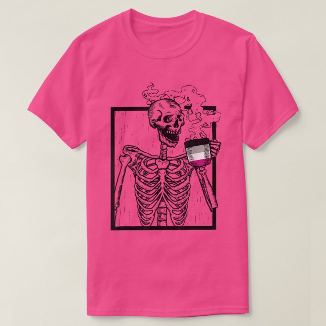 Pridet Skeleton Drinking Coffee Aseual LGBTQ  T Shirt (Design framsida)