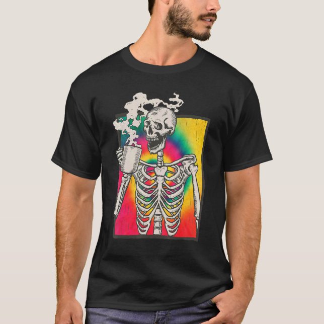 Pridet Skeleton Drinking Coffee Lgbt Q Transgender T Shirt (Framsida)