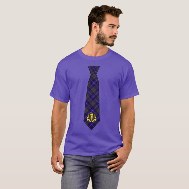 Pridet Skottland Tartan Necktie & Golden Thistle T Shirt (Hel framsida)